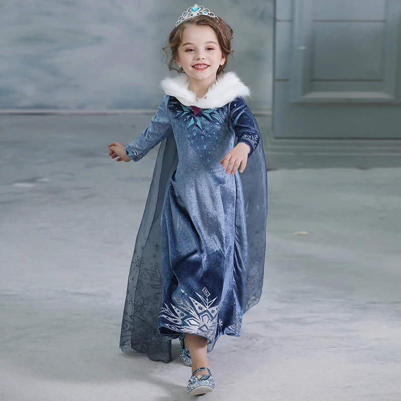 Frozenn 2 Elsa Anna Dress Kid Dresses for Girls Vestidos De Fiesta Noche Costume Long Sleeves Princess Girl | Детская одежда и