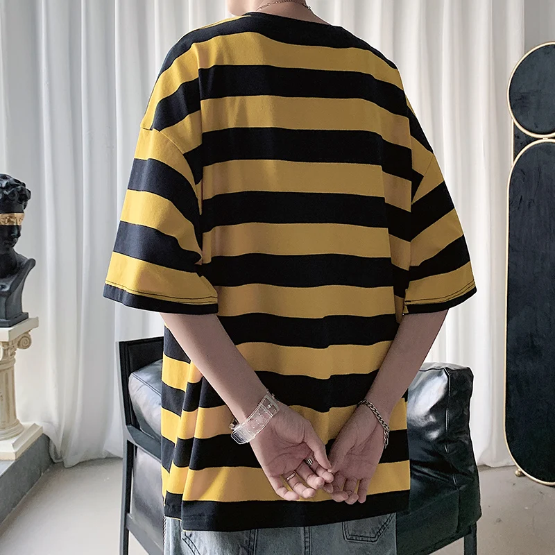 Мужская футболка в полоску SingleRoad однотонная Японская уличная одежда стиле