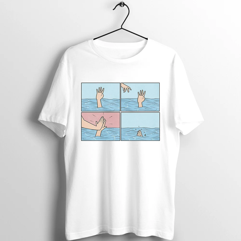 Женская футболка с забавным темным юмором Meme тонущий высокий экзистенентный