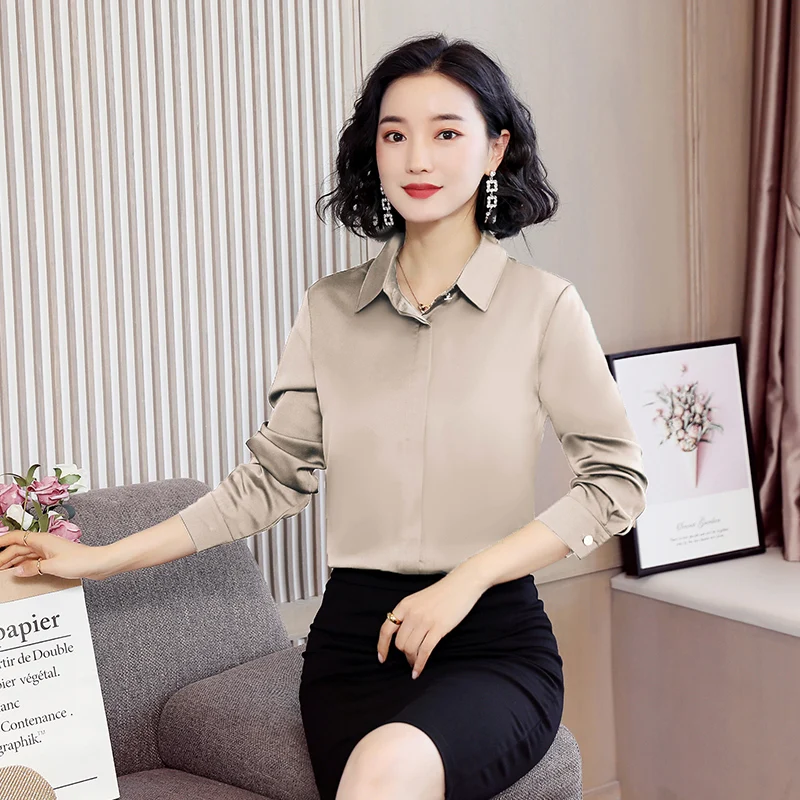 

Fashion Silk Blouse Women Shirts Long Sleeve Korean Office Work Women Blouses Plus Size 3XL Solid Color Women Tops Camisas Mujer