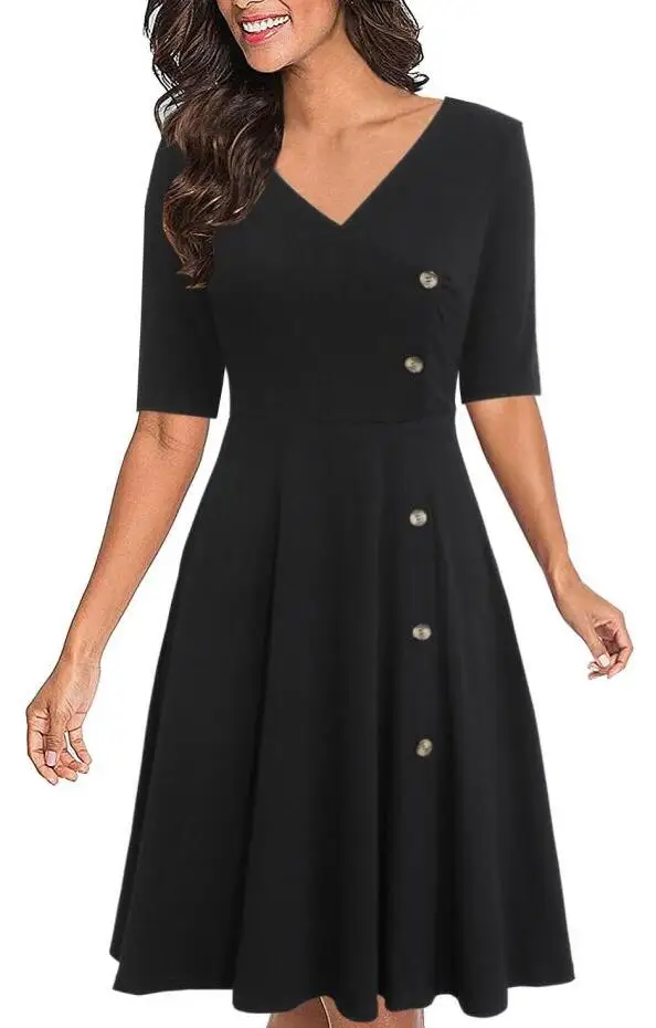 8034 Black Berydress элегантное женское расклешенное платье с v-образным вырезом и рукавом до локтя ТРАПЕЦИЕВИДНОЕ платье до колен для свадебной вечеринки черное Повседневное платье для работы - Цвет: 8034 Black