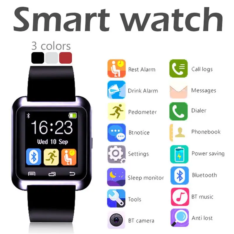 Bluetooth Smart Watch Wristwatch Smartwatch With Sleep Monitor Remote Camera Pedometer For IOS Android Smartphone | Спорт и