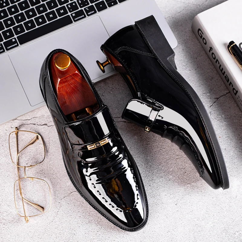 

Business Men Oxfords Shoes Black Brown Male Office Wedding Pointed Men's PU Leather Shoes Plus size 48 men's dressing shoes 2020