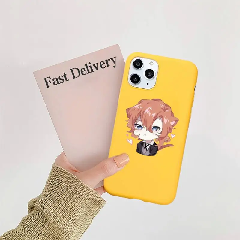 

Anime Bungo Stray Dogs Phone Case Candy Color Yellow for iPhone 11 12 pro XS MAX 8 7 6 6S Plus X 5S SE 2020 XR