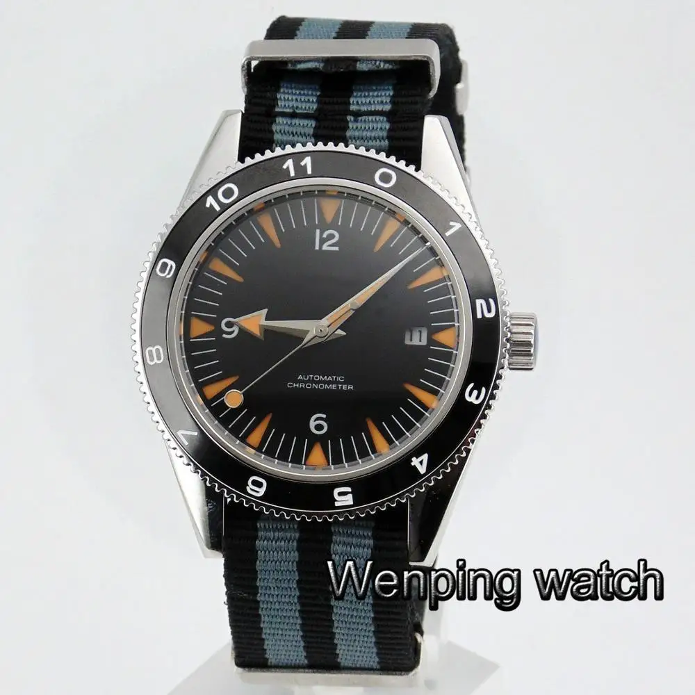 Мужские автоматические механические часы Debert черные с односторонним вращением 41