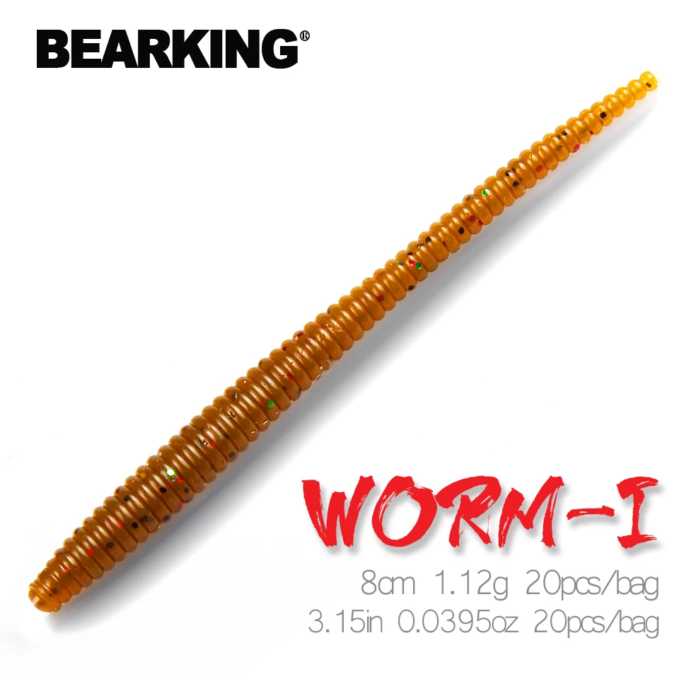 BEARKING Мягкая приманка черви 8 см 1,12g 20 шт./пакет рыболовные приманки Искусственные Силиконовые бас щука приманки Minnow Swimbait крючковый лов Пластик приманки