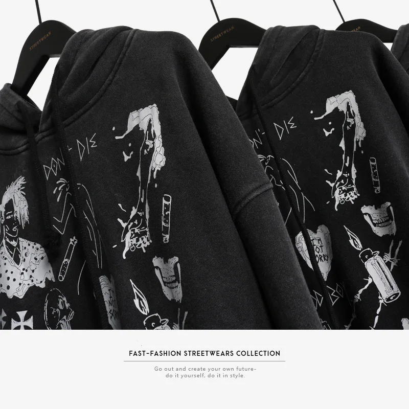 Хип Хоп Уличная Толстовка для мужчин с принтом в стиле ретро Харадзюку Рок Панк