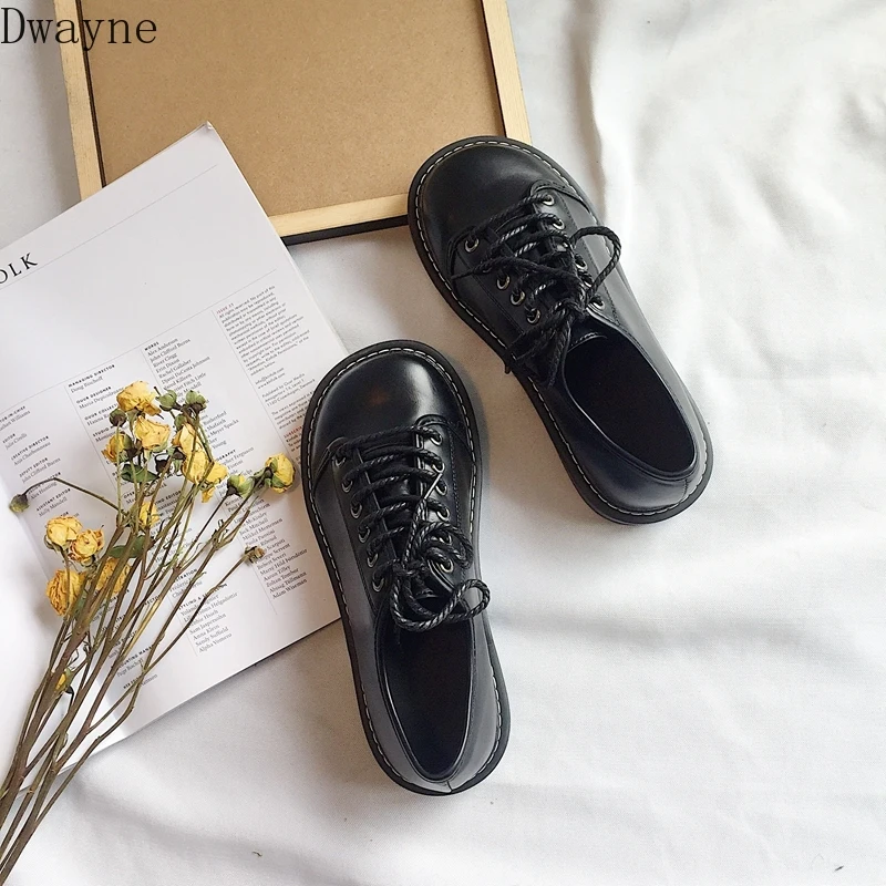 Женские кожаные туфли Martin в японском стиле Харадзюку с круглым носком английском