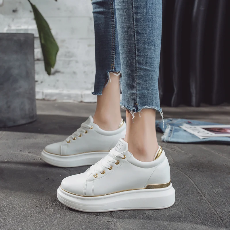 Женские кроссовки из ПУ кожи на высокой платформе|Беговая обувь| |