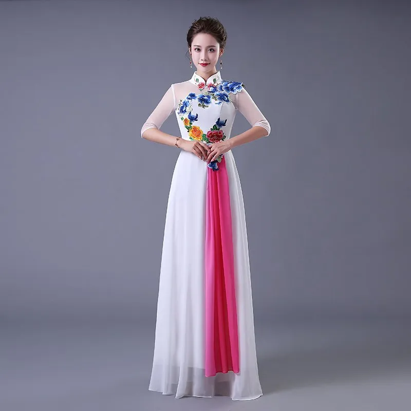 

Wedding Evening Dress Oriental Qipao Long Robe Retro Womens Party Cheongsam Traditional Chinese Style vestidos de festa chinos