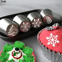 4pcsset cake cream nozzle pastry tool stainless steel cupcake russian pastry cream tips bakeware christmas icing piping nozzles