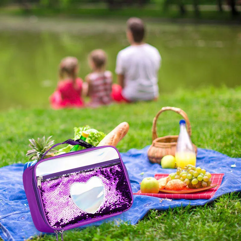 

Kids Lunch Box, Glitter Sequins Insulated Zipper Lunch Bag for School, Picnic, Travel