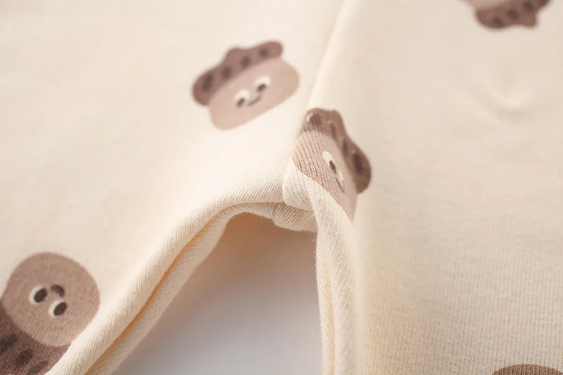 

2021 spring and autumn Home service suit baby romper suit printed bottoming romper + high waist trousers + hat three-piece suit