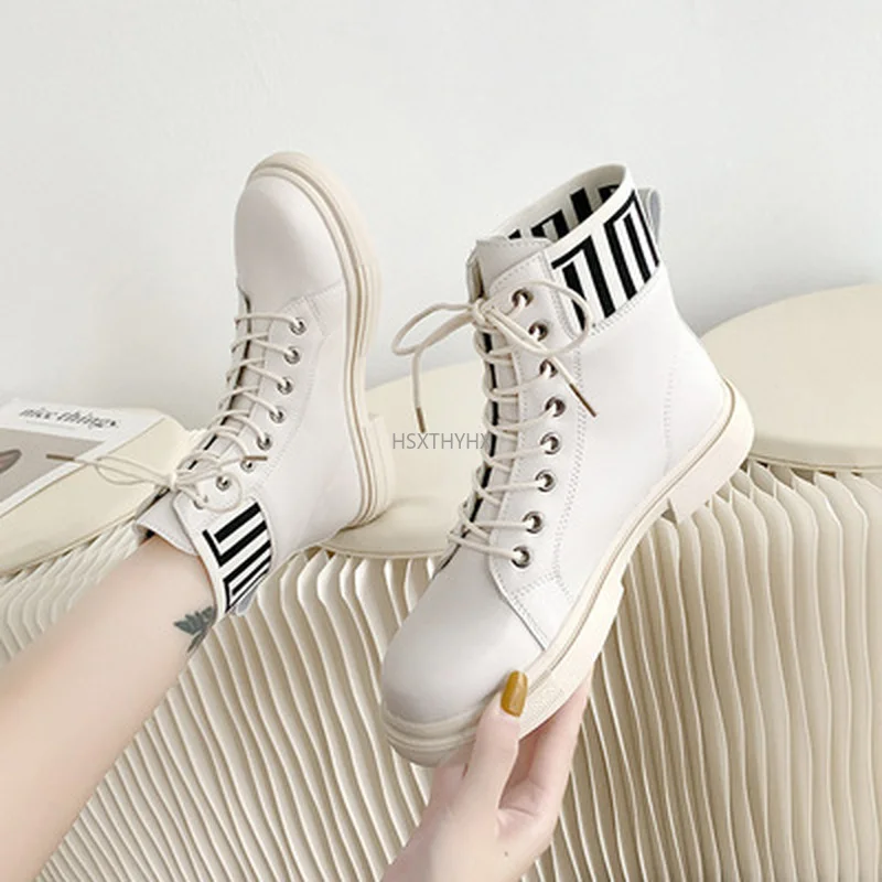 

Кожаные ботинки на платформе, женские ботинки в римском стиле с круглым носком, теплые короткие плюшевые ботинки в нейтральном стиле панк, Н...