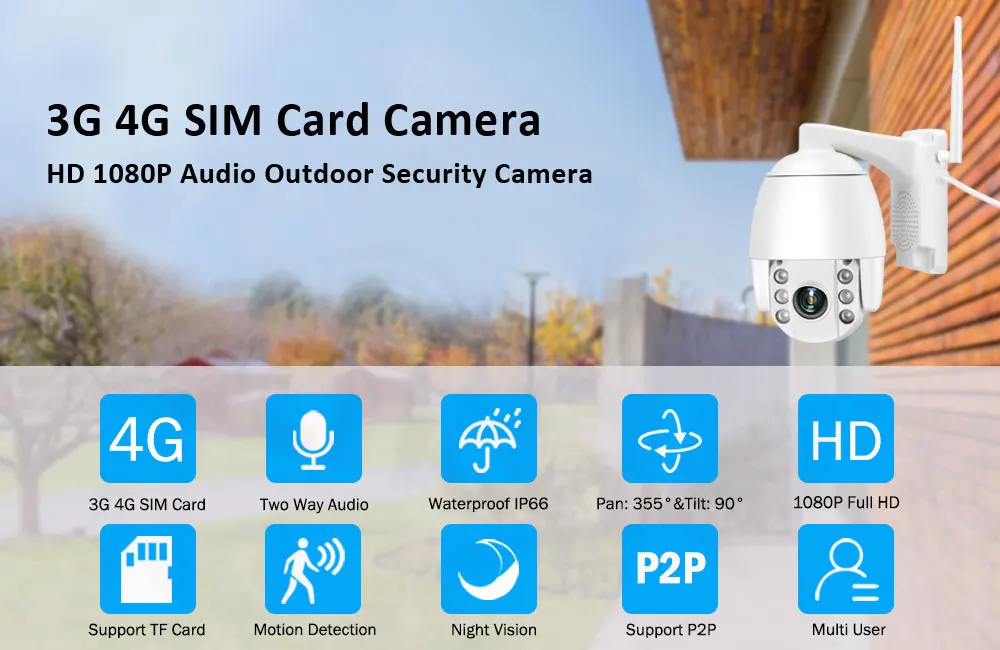 4G 3g wifi ip-камера 1080P 2MP двухсторонняя аудио PTZ 5X Zoom камера видеонаблюдения наружная Водонепроницаемая IR 60M P2P sim-карта GSM CamHi