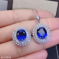 kjjeaxcmy fine jewelry 925 sterling silver inlaid natural sapphire pendant ring womens set classic support detection