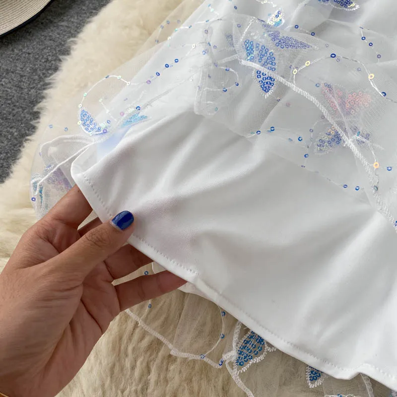 Женское платье с коротким рукавом облегающее Сетчатое блестками и пышными