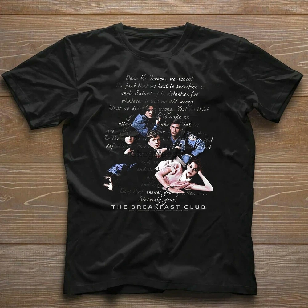 Футболка с изображением клуба завтрака черная футболка эссе дизайнерский