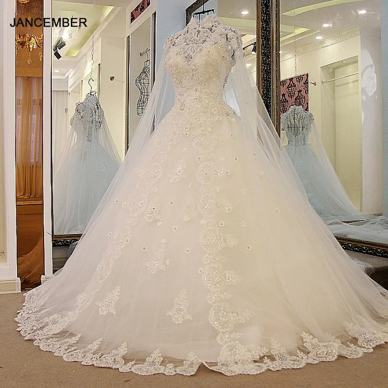 Бальное платье LS32771 бальное из тюля с высокой шеей и кружевной спинкой цвета