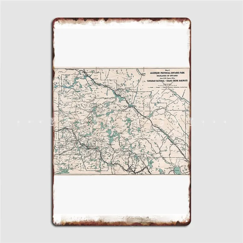 1922 винтажная карта парка альгонкина Онтарио, металлический знак, настенный паб, ретро кухня, Настенный декор, жестяной знак, постер