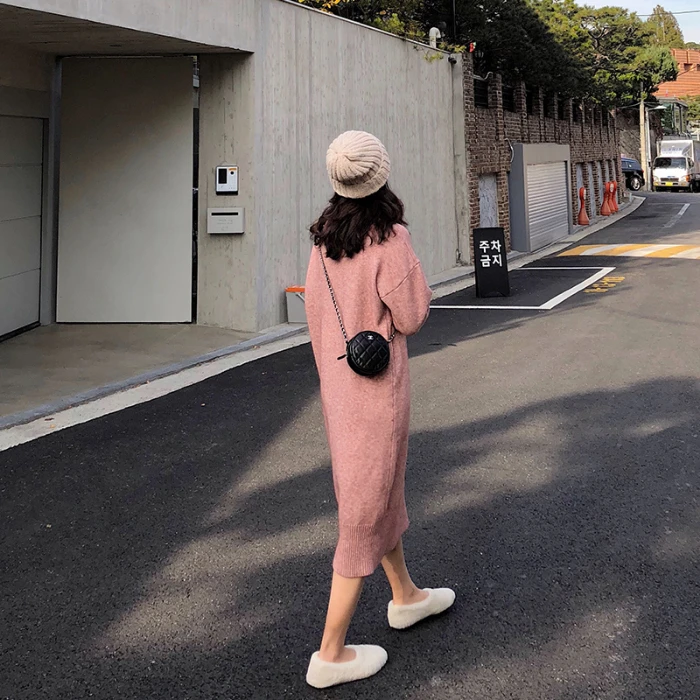 Женское трикотажное платье свитер из кашемира с длинным рукавом|Женские платья| |