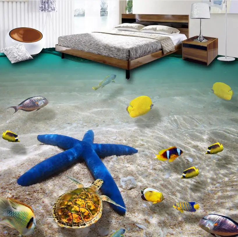 

custom 3d flooring Underwater Worl Living room bedroom Bathroom mall photo wallpaper 3D floor PVC wallpapers self adhesive