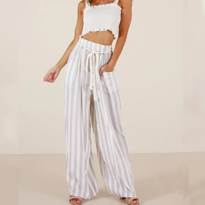 Женские широкие брюки yuqung в полоску женские льняные длинные с высокой талией