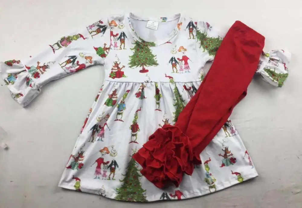 as picture Рождественские комплекты для девочек с принтом grinch - Цвет: as picture