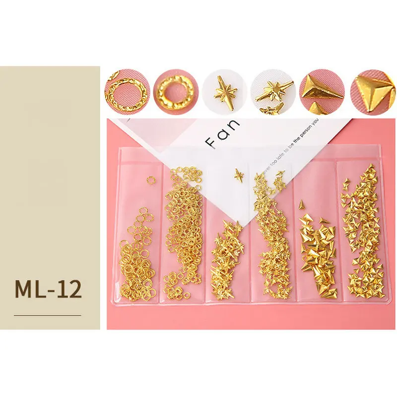 Металлические стразы блестящие патчи для ногтей заклепки 6 ячеек аксессуары