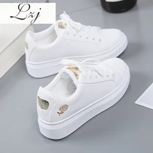 2021 Women Casual Shoes New Spring Women Shoes Fashion Embroidered White Sneakers Breathable Flower Lace-Up Women Sneakers
