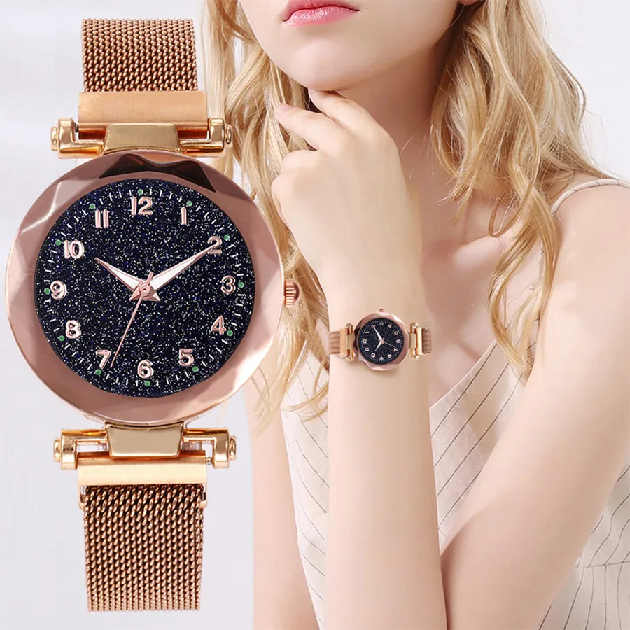 

Watches Women Fashion Casual Quartz Watch Female Star sky Number Luxury Gold Magnet Steel Mesh Wristwatches Relogio Masculino
