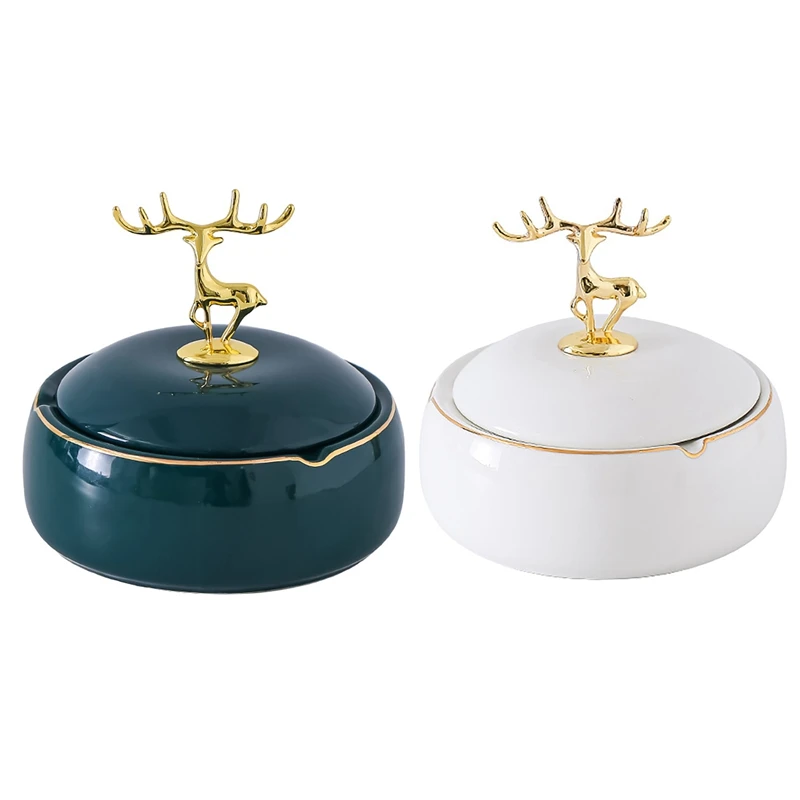 

Cute Portable Ashtray Home Decor Ceramic Ashtray Deer Cover Living Room Desktop Accessories Ashtray Outdoor Windproof