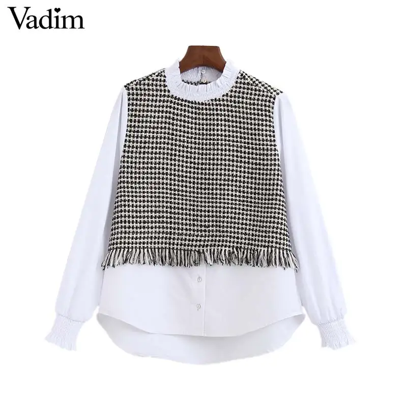 Женское элегантное платье vadim tweed Лоскутная Блузка с длинным рукавом и