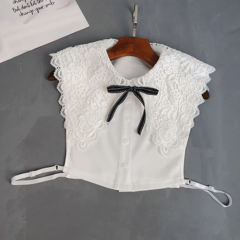Поддельные ложный воротник женская блузка большая вышивка съемный кружевной