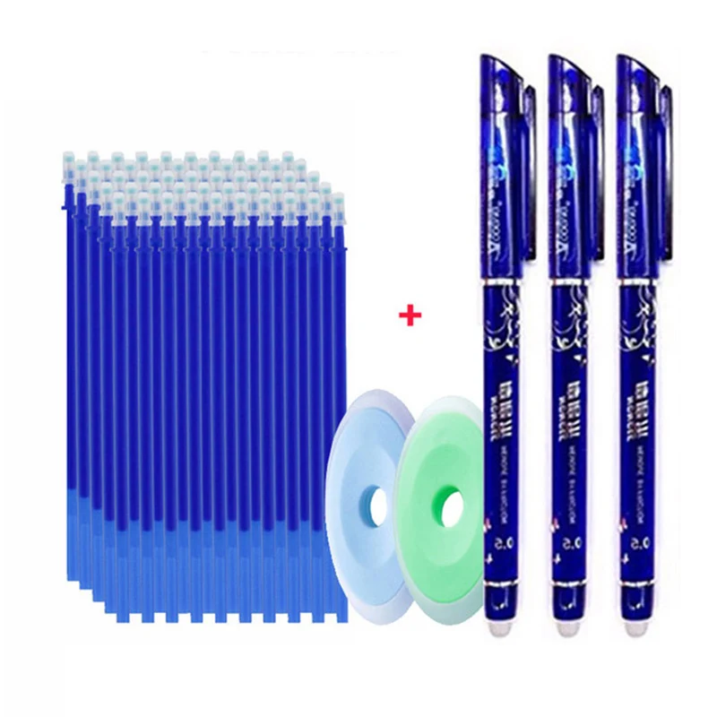 

55pcs/set Colored Ink Erasable Pen Refills Rods 0.5mm Magic Erasable Gel Pen Washable Handle Office School Writing Stationery