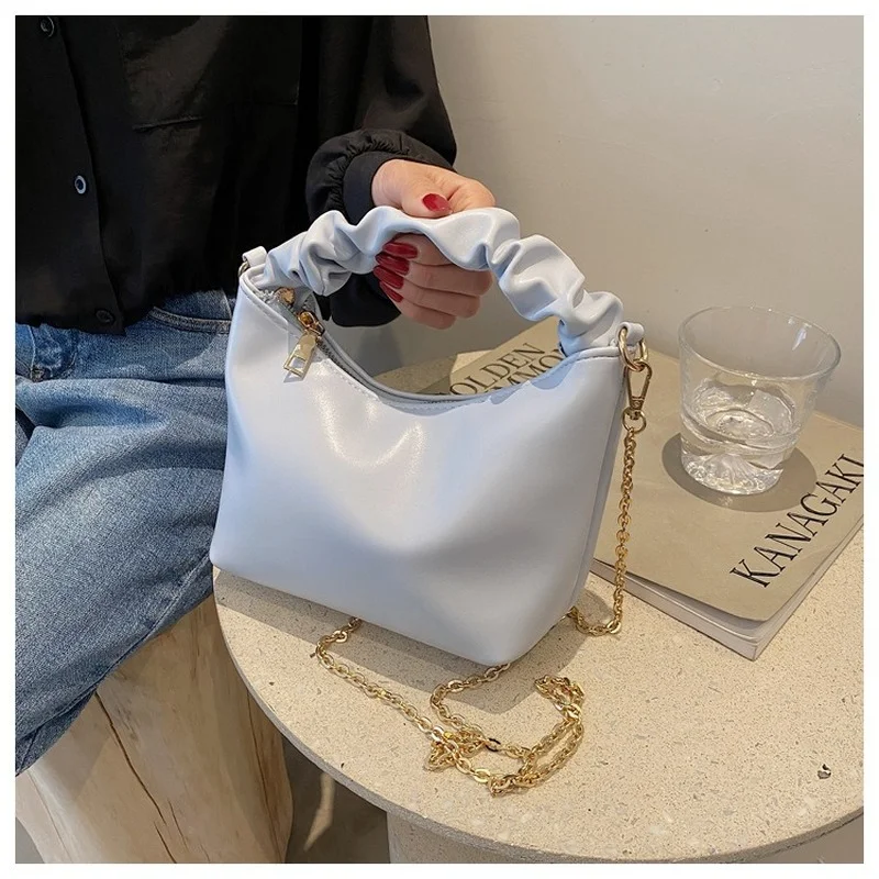 

High Quality Leather Fashion Lady Chain Bag Casual Folds Underarm Bag Shoulder Messenger Bag 2021 New All-match Handbag Female