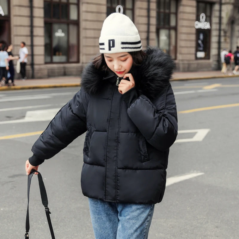 short parka women 2020 winter solid thick jacket plus size hooded with fur collar loose casual coat femme chaqueta mujer | Женская