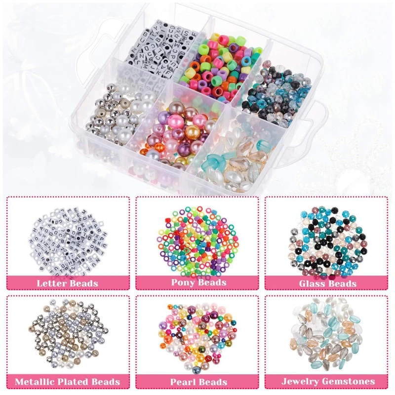 

Jewelry Making Supplies Kit with Assorted Beads Charms Findings Wire Cord Pliers P9YF