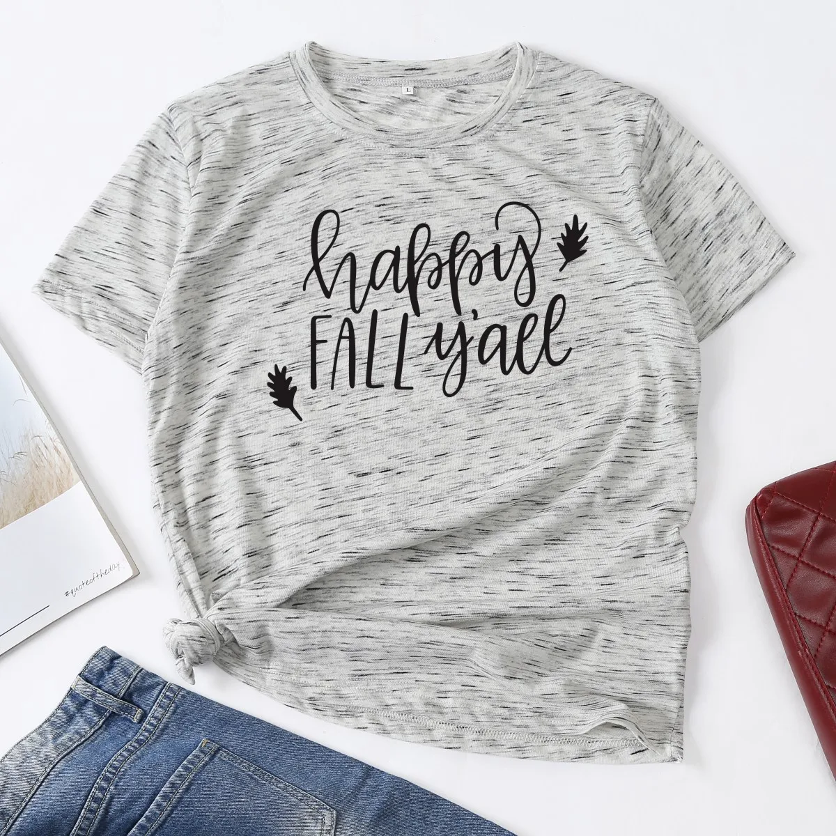 

Happy Fall Yall Autumn Leaves Woman T-Shirt Short Sleeve T-Shirts Summer Tops for Women Cotton Graphic Tee Female Shirt Clothes