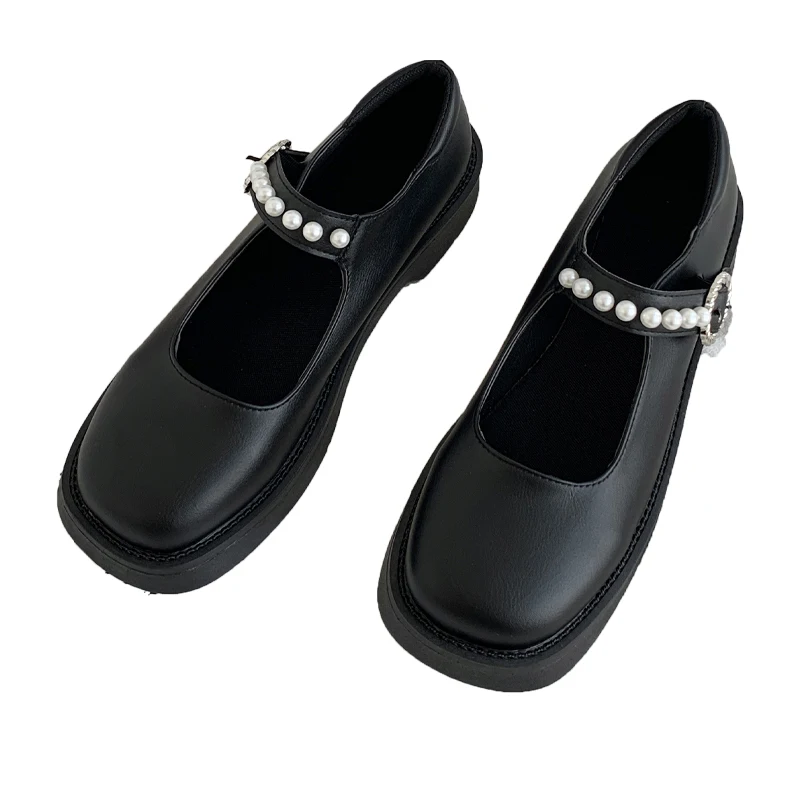 

Round Toe Pearl Decorateion Retro Woman Shoes Casual Female Sneakers All-Match Oxfords British Style Shallow Mouth Beading Summe