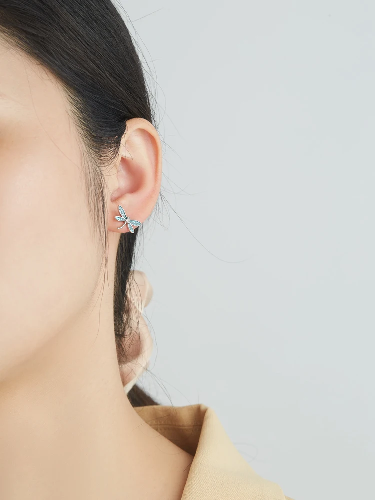 

INALIS 925 Sterling Silver Realistc Design Zirconia Earring For Women Fine Jewelry Epoxy Lady Dragonfly Earrings New Products