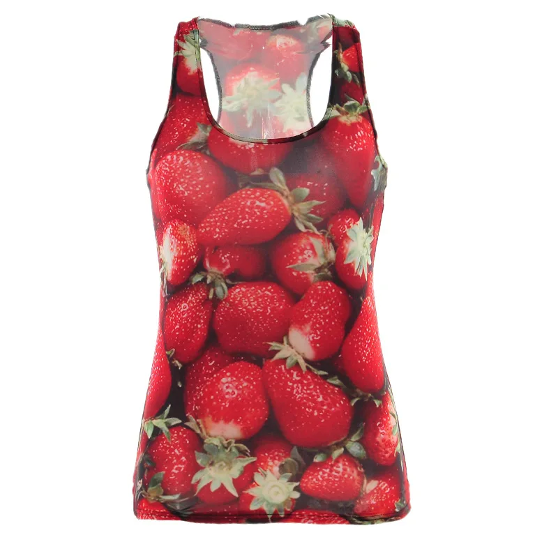 Женский Печатный I shaped жилет с сверкающей клубникой рубашки| |