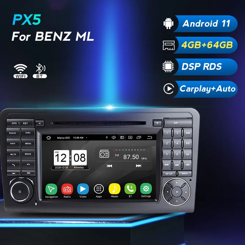 Автомобильный мультимедийный плеер Android 11 DVD стерео GPS-навигация для Mercedes-Benz M-Class