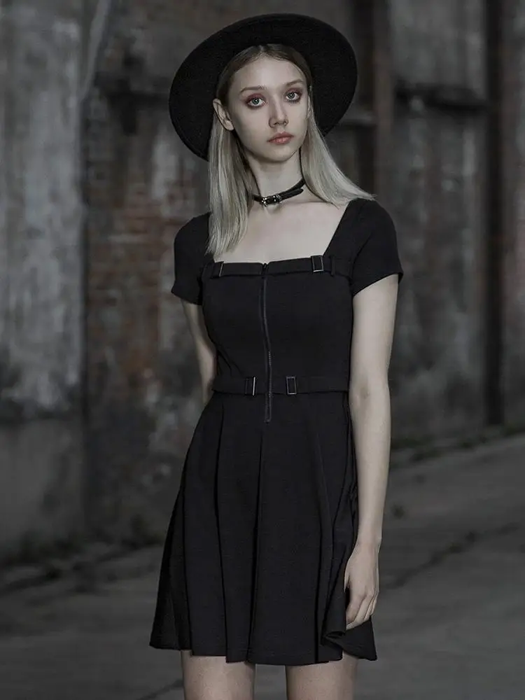 Панк Rave Для женщин в готическом стиле с квадратным вырезом высокой талией платье