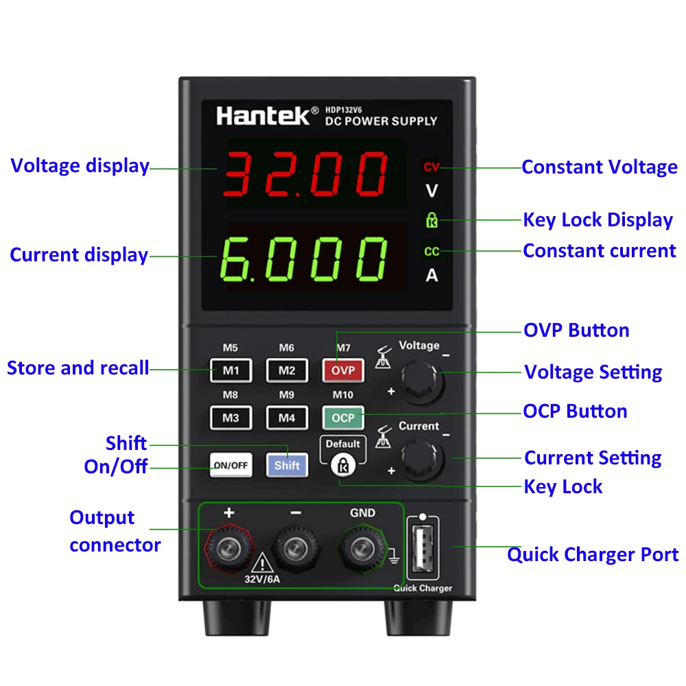 Блок питания Hantek 32 в 6 А постоянного тока 1 канал RS232 CV CC автоматический 5-12 В USB