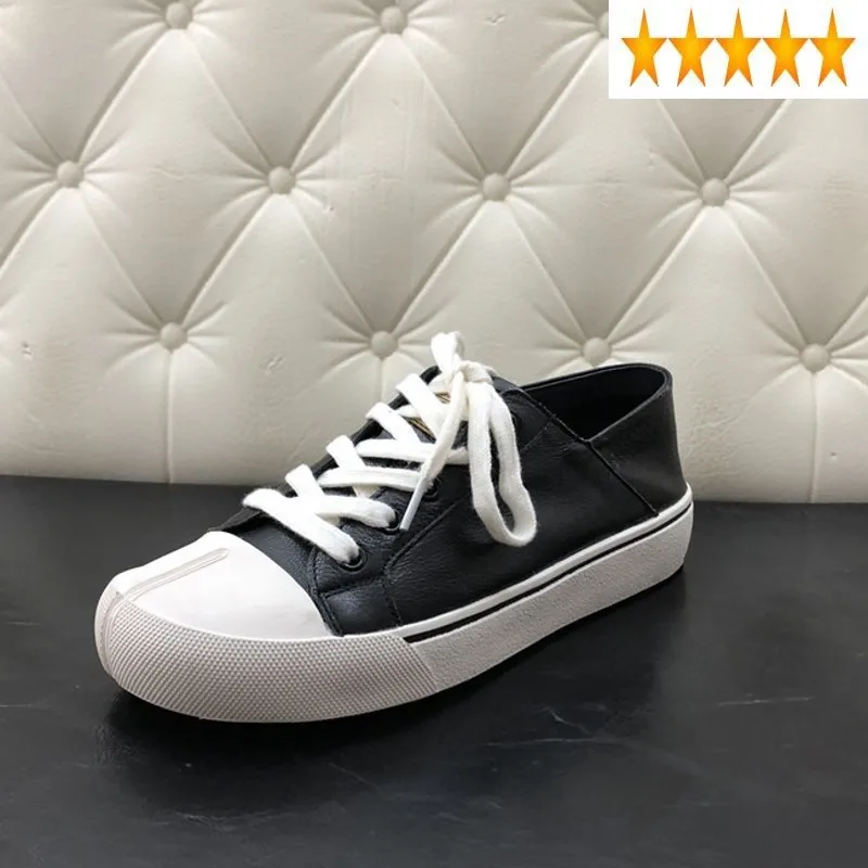 

White Up Casual Lace Women 100% Genuine Leather Flat Sneakers Round Toe Preppy Style Shoes Loafers Female Espadrilles