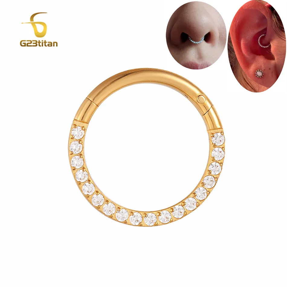 

G23 Titanium Hoop Rings for Septum Nose Ear Cartilage Conch Daith Lobe Helix Tragus Piercing 16G Hinged Clicker Segment Ring