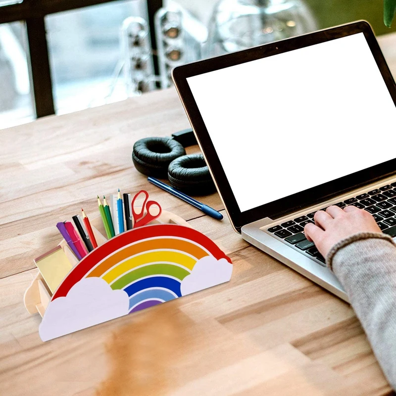 

Rainbow Wooden Pen Holder & Pencil Holders,Desk Organizer for Office Supplies Makeup Brush Organization for Kids