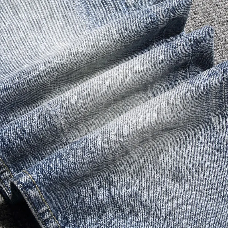 European Vintage Fashion Men Jeans Retro Light Blue Elastic Slim Fit Ripped Jeans Men Korean Designer Casual Denim Pencil Pants