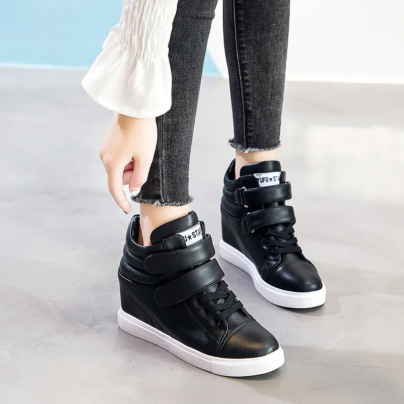 

2021 New inner heightening casual shoes flat bottom lace-up single shoes thick bottom velcro spring and autumn student shoes